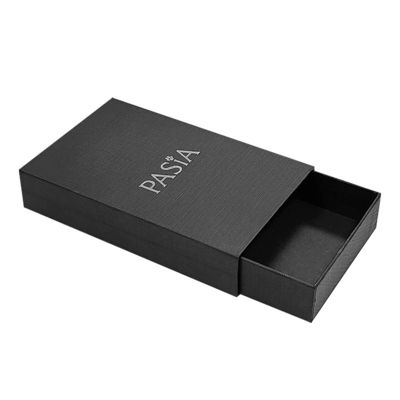 Caixa de luxo de textura preta de alta qualidade com logotipo personalizado e estampagem em folha de prata