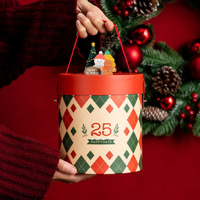 Folha quente / UV / Verniz de superfície de acabamento de logotipo personalizado Caixa de embalagem de presente cilíndrica para presentes de Natal requintados