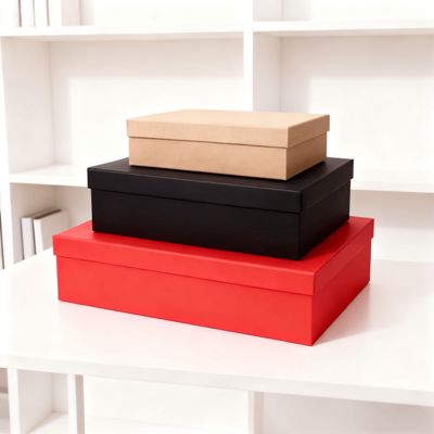 Conjunto de Caixas de Presente Planas de Luxo Personalizadas com Tampa Laranja e Saco de Papel com Laminação Fosca, Relevo e Impressão de Foil Dourado