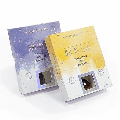 Caixa de presente rígida personalizada para acessório de vidro de cristal efeito holográfico e janela na tampa