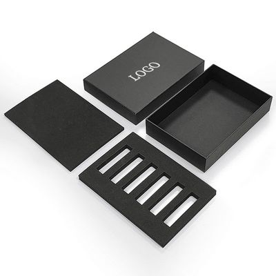 Caixa de presente de papel preto personalizada com inserção de espuma para embalagens de perfumes