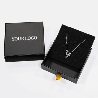 Caixa de joias de gaveta rígida com inserção de espuma com logotipo personalizado para pulseira de colar de anel 9x9x3cm