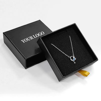 Caixa de joias de gaveta rígida com inserção de espuma com logotipo personalizado para pulseira de colar de anel 9x9x3cm