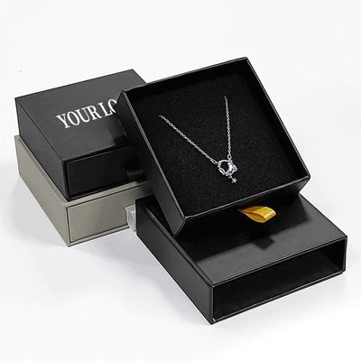 Caixa de joias de gaveta rígida com inserção de espuma com logotipo personalizado para pulseira de colar de anel 9x9x3cm