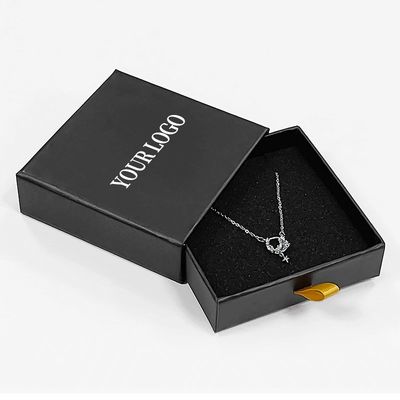 Caixa de joias de gaveta rígida com inserção de espuma com logotipo personalizado para pulseira de colar de anel 9x9x3cm