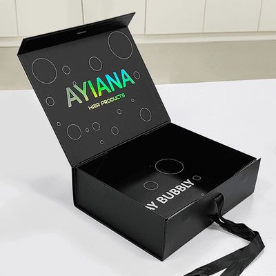 Rectangular Luxury Black Magnetic Gift Box com papelão Liner Custom Printing Logo