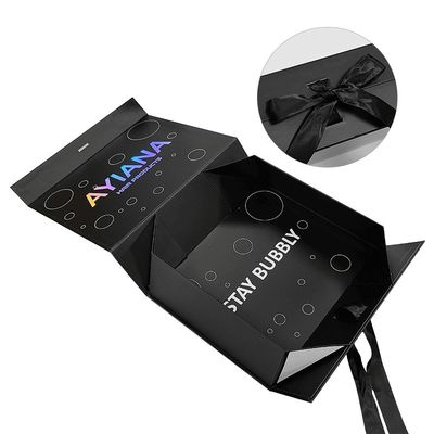 Rectangular Luxury Black Magnetic Gift Box com papelão Liner Custom Printing Logo