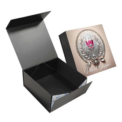 Caixa de embalagem de conjunto de vidro de banquete com acabamento de logotipo UV personalizado e fecho magnético dobrável