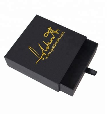 Caixa de embalagem de gaveta de presente preta Laminamento brilhante Blob bronzeado Logotipo estampado