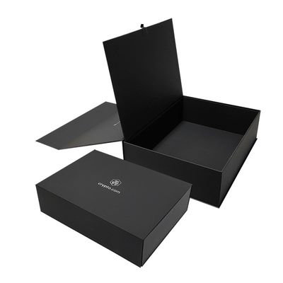Logotipo personalizado Papel preto com fechamento magnético Caixa de presente dobrável Folha quente/UV/Verniz final