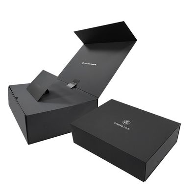 Logotipo personalizado Papel preto com fechamento magnético Caixa de presente dobrável Folha quente/UV/Verniz final