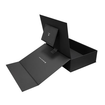 Logotipo personalizado Papel preto com fechamento magnético Caixa de presente dobrável Folha quente/UV/Verniz final