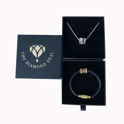 Logotipo personalizado Impresso de cartão preto Caixa de presente de jóias para pulseiras Brincos e colares