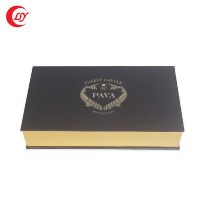 Embalagem de ouro Caviar preto tin jar vermelho Conjunto de presente com embalagem de papelão e manga