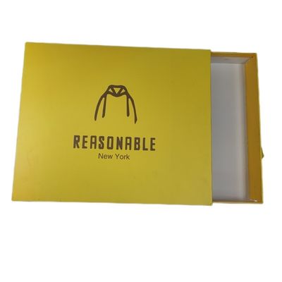 Impressão de logotipo personalizado Papelão Amarelo Retirável Caixa Deslizante T-Shirt Caixa de embalagem