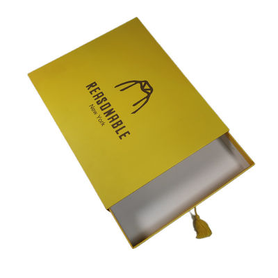 Impressão de logotipo personalizado Papelão Amarelo Retirável Caixa Deslizante T-Shirt Caixa de embalagem