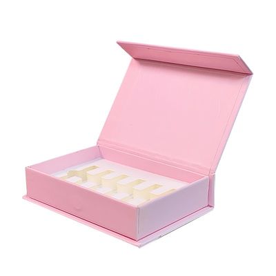 Caixas de papel magnético de espuma de frasco de óleo essencial de perfume rosa personalizado com laminação Matt