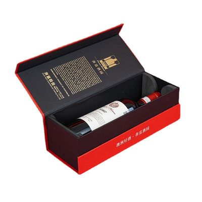 Liquor Vinho tinto Uísque Garrafa de vidro Papel rígido Cartão de embalagem Caixa-presente de papel magnético Flip Top