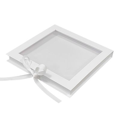 Caixa de embalagem de cartão magnético em forma de livro quadrado de PVC transparente com fita