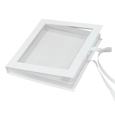 Caixa de embalagem de cartão magnético em forma de livro quadrado de PVC transparente com fita