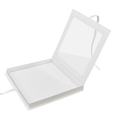 Caixa de embalagem de cartão magnético em forma de livro quadrado de PVC transparente com fita