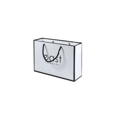 Logotipo da pequena empresa Bolsas de papel branco impressas com logotipo personalizado e alça preta