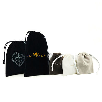 Encomenda personalizada aceita Estampagem de ouro Folha quente de desenho Corda de veludo Bolsa de jóias
