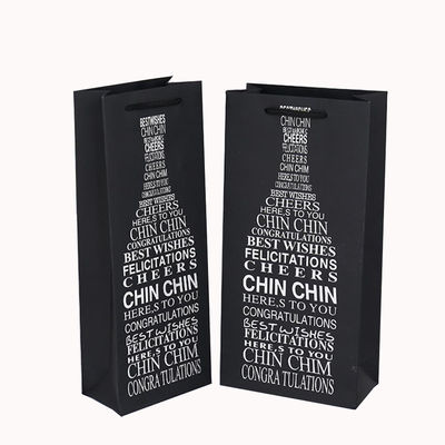 Sacos de vinho de papel de garrafa impressos sob medida com alças, alça de corda e impressão CMYK/PANTONE