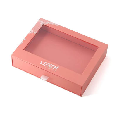 Caixa de embalagem de papel personalizada Caixa de papel de papelão de papelão Sliding Pull Out Packaging Box com janela transparente de corte a óleo de PVC