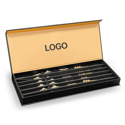 Luxo Logotipo personalizado Caixa de embalagem de jóias de papel preto Para pulseira Pendente Caixa magnética rígida