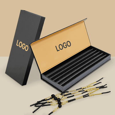 Luxo Logotipo personalizado Caixa de embalagem de jóias de papel preto Para pulseira Pendente Caixa magnética rígida