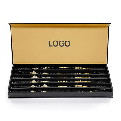 Luxo Logotipo personalizado Caixa de embalagem de jóias de papel preto Para pulseira Pendente Caixa magnética rígida