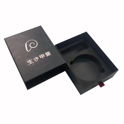 Customize Slide Drawer Caixa de Papel Embalagem Caixa de Presente Pacote Caixa de Presente Preta Com EVA Insert