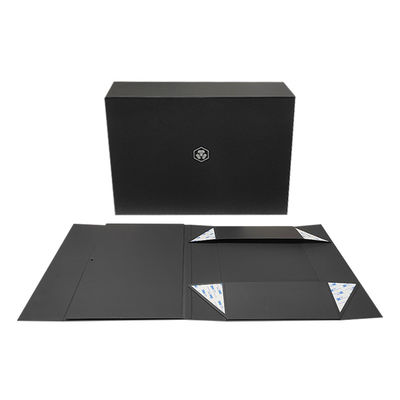 Design de logotipo personalizado Preto Rígido Cartão Flat Magnético Caixas Dobráveis Regalo Para Cosméticos Embalagem de Presente
