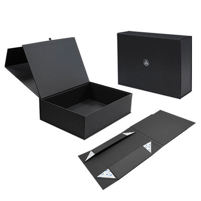 Design de logotipo personalizado Preto Rígido Cartão Flat Magnético Caixas Dobráveis Regalo Para Cosméticos Embalagem de Presente