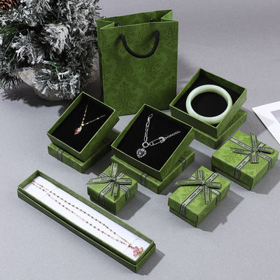 Caixa de embalagem de papelão de cartão verde escuro personalizada para joalharia colar de pulseira anéis de pulseira presente de gaveta com logotipo impresso