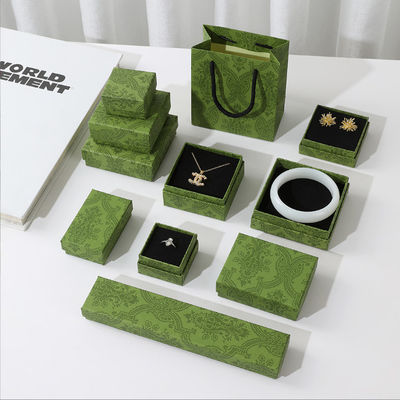 Caixa de embalagem de papelão de cartão verde escuro personalizada para joalharia colar de pulseira anéis de pulseira presente de gaveta com logotipo impresso