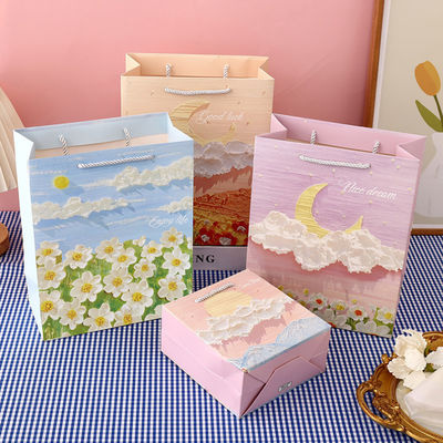 Kraft personalizado Pequeno saco de papel de embalagem rosa personalizado Saco de papel de embalagem de presente de arte portátil