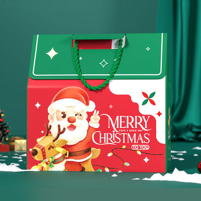 Embalagem de caixa de presente de Natal de luxo personalizada com alça, papel de arte 157g, cartão 1000g