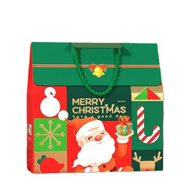 Embalagem de caixa de presente de Natal de luxo personalizada com alça, papel de arte 157g, cartão 1000g