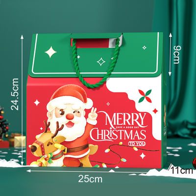 Embalagem de caixa de presente de Natal de luxo personalizada com alça, papel de arte 157g, cartão 1000g