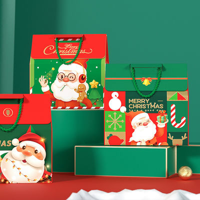 Embalagem de caixa de presente de Natal de luxo personalizada com alça, papel de arte 157g, cartão 1000g