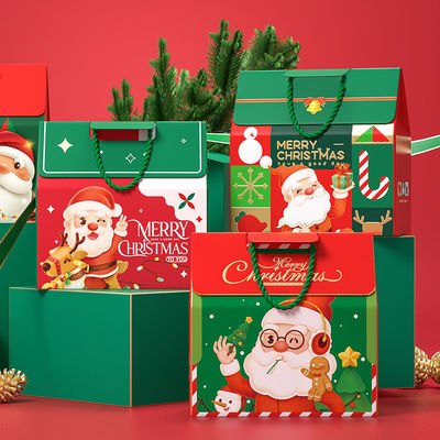 Embalagem de caixa de presente de Natal de luxo personalizada com alça, papel de arte 157g, cartão 1000g