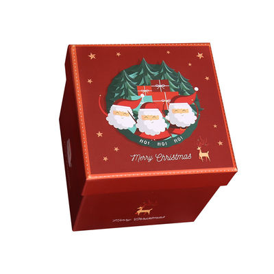 Luxury Custom Christmas Style Eco-friendly Gift Packaging Cardboard Red Top Cover Christmas Ribbon Gift Box Set (Pacote de presente ecológico de Natal em papelão vermelho)