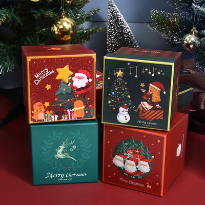 Luxury Custom Christmas Style Eco-friendly Gift Packaging Cardboard Red Top Cover Christmas Ribbon Gift Box Set (Pacote de presente ecológico de Natal em papelão vermelho)