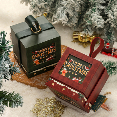 Caixa de Presente de Natal Luxuosa com Design Elegante Dourado e Vermelho para Celebrações Familiares