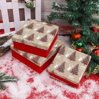 Caixas de presente de Natal com fita Custom Impresso de poliéster Caixas de presente de Natal para Xmas Pacotagem festiva por atacado