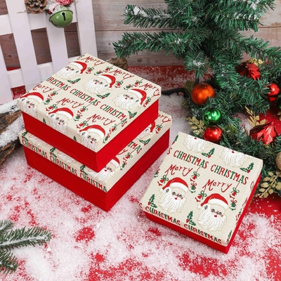 Caixas de presente de Natal com fita Custom Impresso de poliéster Caixas de presente de Natal para Xmas Pacotagem festiva por atacado