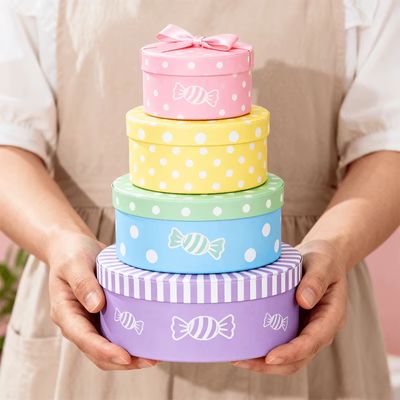 Caixas de presentes personalizadas e caixas cilíndricas para bolos, doces, chocolates e velas