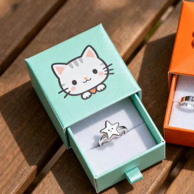 Vintage Luxury Custom Logo Ring Boxes Corpo de marfim com esponja Velour Lining Estampagem Vernizamento UV Revestimento Impressão Manuseio